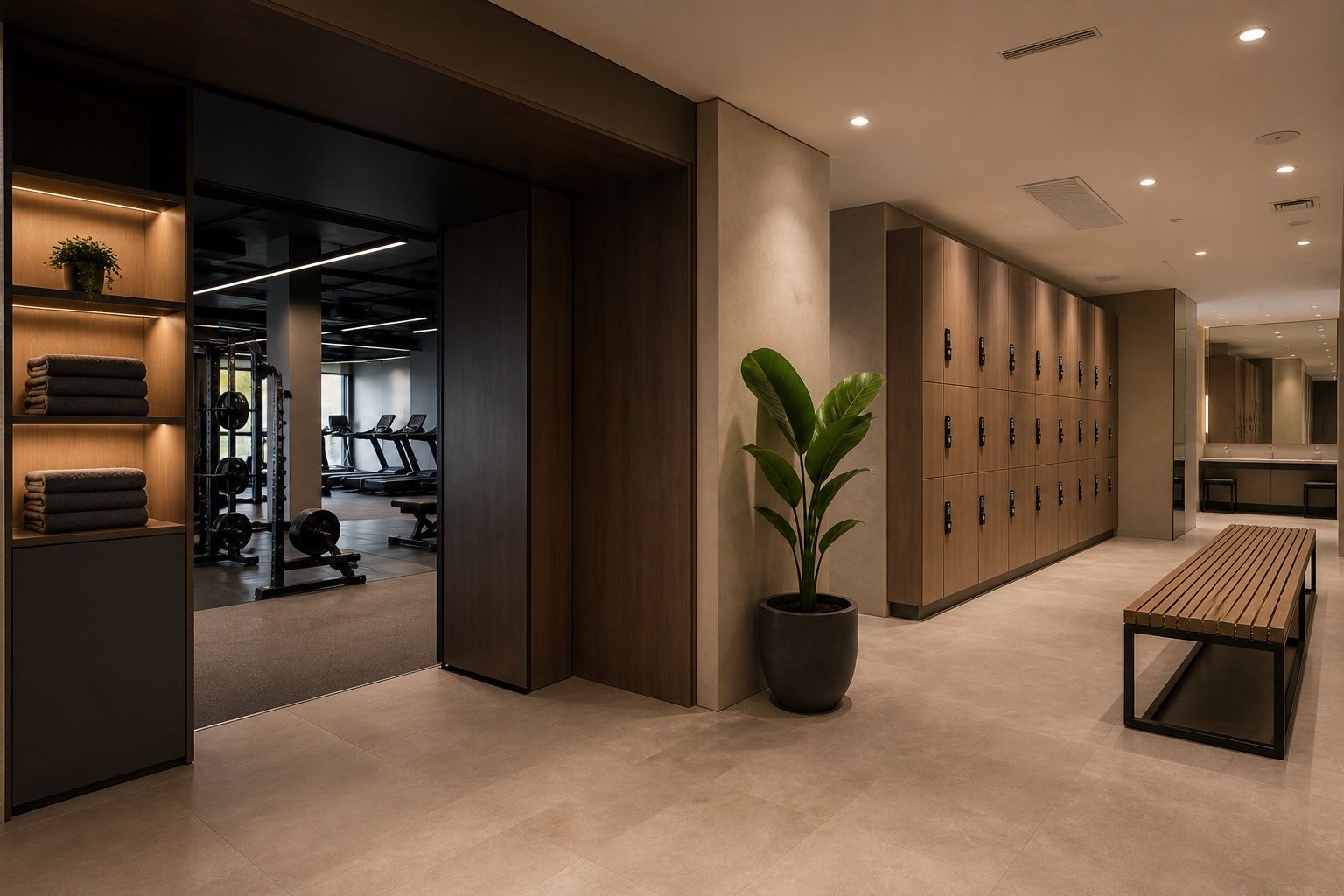 Fenolock locker room zone visually connected to the training area